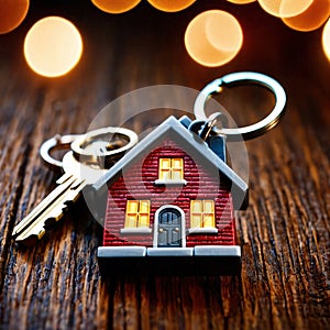 Keychain in the shape of a house, showing home property ownership