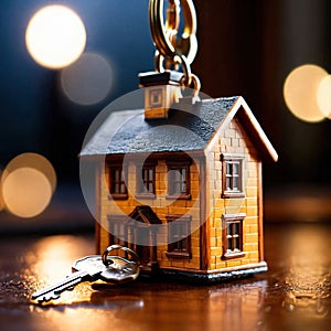 Keychain in the shape of a house, showing home property ownership