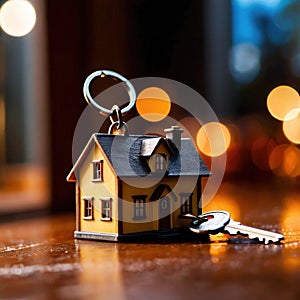 Keychain in the shape of a house, showing home property ownership