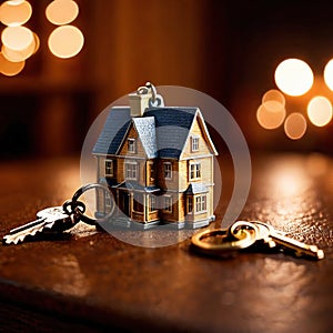 Keychain in the shape of a house, showing home property ownership