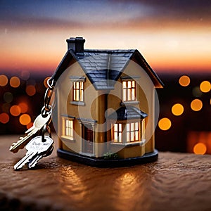 Keychain in the shape of a house, showing home property ownership