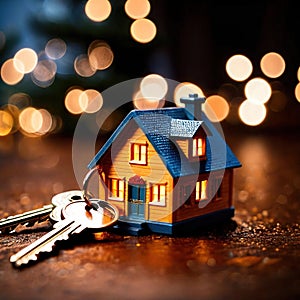 Keychain in the shape of a house, showing home property ownership