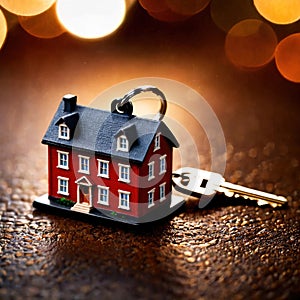 Keychain in the shape of a house, showing home property ownership