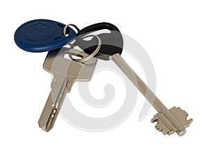 Keychain. Two common key and an electronic key. photo