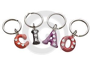 Keychains forming Ciao word