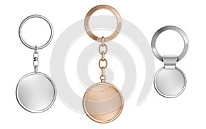 Keychains metal round keyring holders isolated set