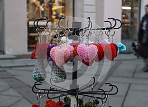 Keychains with plush hearts for Valentine's Day photo