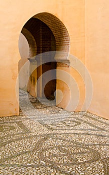 Keyhole arch doorway in ancient Spanish building
