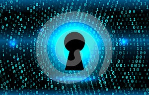 Keyhole on the background Stream of binary matrix code on the screen. numbers of the computer matrix.