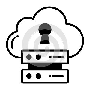 Keyhole on cloud with data server denoting vector of secure data backup