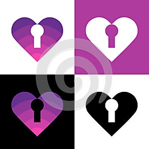 Keyhole and heart shape logo template, locked heart icon, vector illustration design