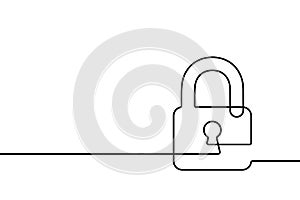 Keyhole icon. Black lock continuous line isolated on white background. Hand drawn padlock drawing closed lock. Hands draw