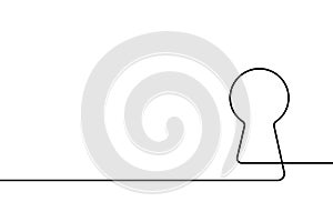 Keyhole icon. Black silhouette lock continuous line isolated on white background. Hand drawn padlock. Secrecy drawing graphic