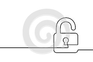 Keyhole icon. Black silhouette lock continuous line isolated on white background. Hand drawn padlock. Secrecy. Hands draw unlock