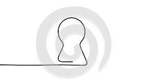 Keyhole icon in continuous line style. Keyhole of door sign , data locking abstraction, secret data, secret.