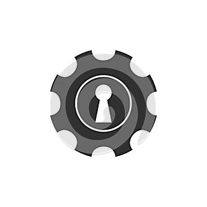 Keyhole inside gear or cog Icon. Simple flat symbol. Stock vector illustration on white background