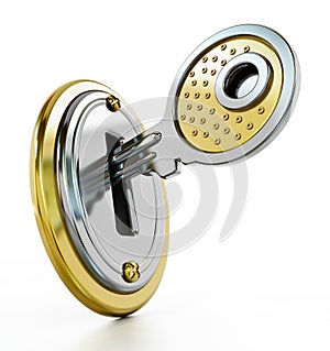 Keyhole on the lock isolated on white background. 3D illustration