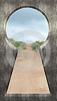 Through the Keyhole - Open Rural Dirt Road in Nature