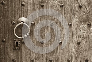 Keyhole in a wooden door