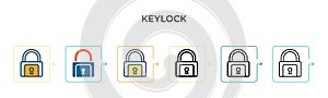 Keylock vector icon in 6 different modern styles. Black, two colored keylock icons designed in filled, outline, line and stroke