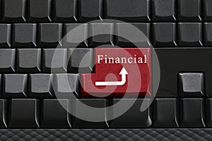 Keypad of black keyboard and have text Financial on enter button