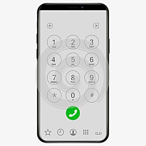 Keypad with numbers and letters for phone. ios User interface keypad for smartphone. Keyboard template in touchscreen device.