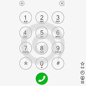 Keypad with numbers and letters for phone. User interface keypad for smartphone. Keyboard template in touchscreen device. Vector i
