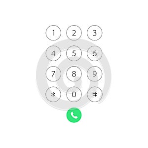 Keypad with numbers for phone. User interface keypad for smartphone. Vector illustration template.