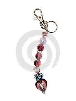 Keyring heart with glass beads isolated on white background