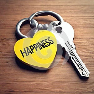 Keyring with Key and Happiness Tag