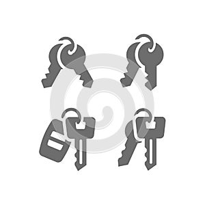 Keyring and keys vector icon set