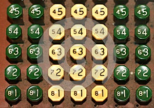 Keys of adding machine. Old vintage adding machine.