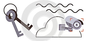 Keys and CCTV Camera Representing Security and Cloud Surveillance