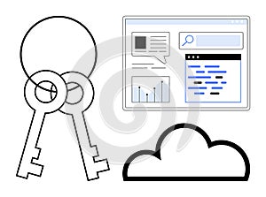 Keys, Cloud, and Web Interface Representing Security, Connectivity, and Data Access Themes