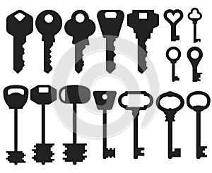 Keys different shapes. Set of vector illustrations.