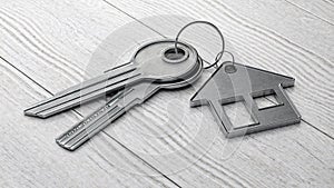 Keys with house shaped keychain. Real Estate Mortgage Property Management Rent Buy concept