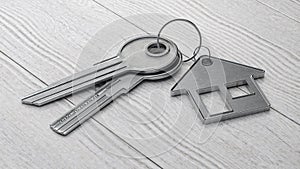 Keys with house shaped keychain. Real Estate Mortgage Property Management Rent Buy concept. 3d illustration