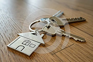 Keys with house symbol for home purchase concept photo