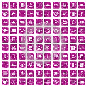 100 keys icons set grunge pink