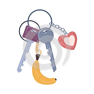 Keys with keychains keyrings, keyholder pendants