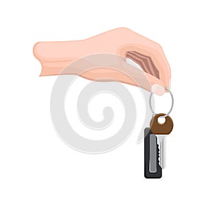 Keys on Keyring in Human Hand Flat Style Vector