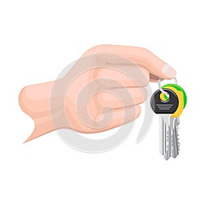 Keys on Keyring in Human Hand Flat Style Vector