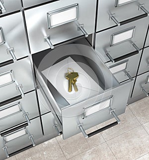 Keys and letter in the archive box