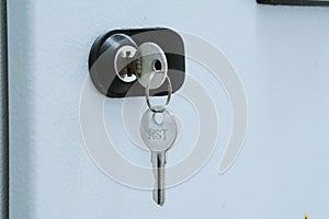 Keys in the lock in the iron cabinet