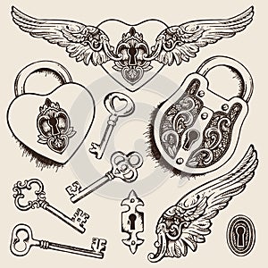 Keys and locks Vector illustration.