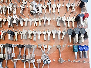 Keys in locksmith shop many typs home car