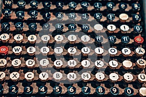 Keys of an old typewriter. Old mechanism. Secret message.