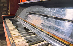 keys of the old vintage piano