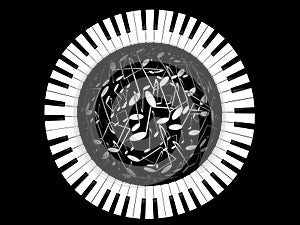 Keys of the piano and sphere from notes