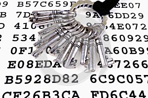 Keys on a sheet with encrypted data